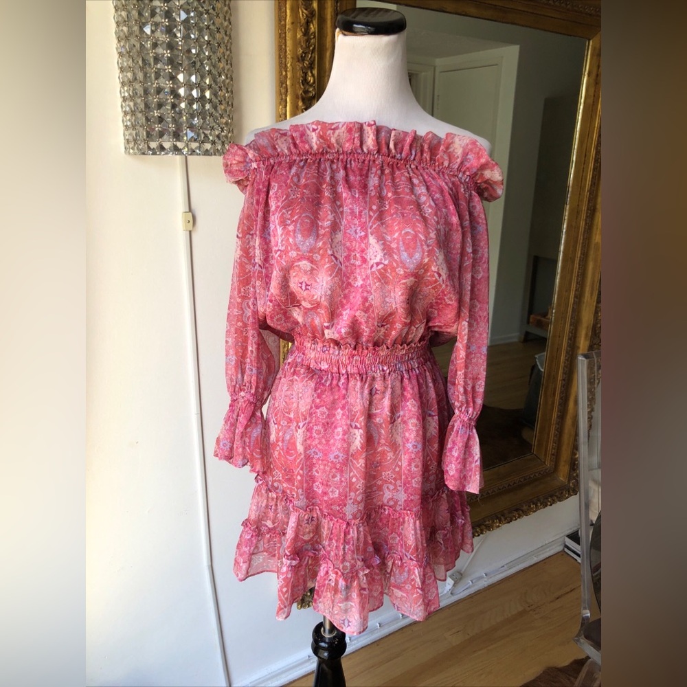 Misa Pink Floral Quarter Sleeve Mini Dress Size Small